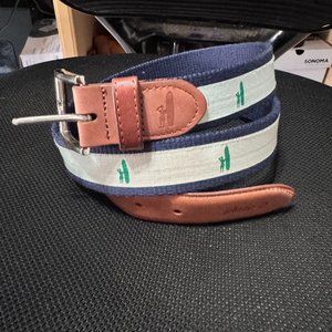 Johnnie-O Surfer Shoreline Canvas Stitched Leather Belt Blue Brown SZ 38